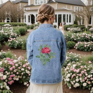 Rote Rose Blume mit grünen Blätter Jeansjacke