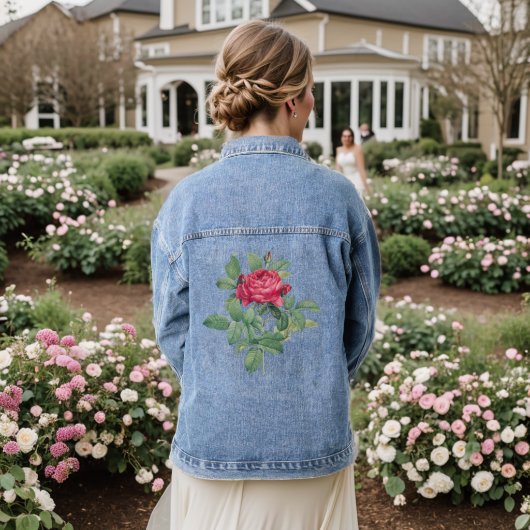 Rote Rose Blume mit grünen Blätter Jeansjacke (Hochzeit Rückseite)