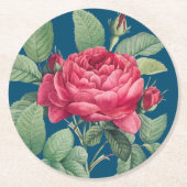 Rote Rose Blume mit grünen Blätter Runder Pappuntersetzer (Vorderseite)