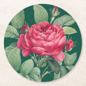 Rote Rose Blume mit grünen Blätter Runder Pappuntersetzer (Vorderseite)