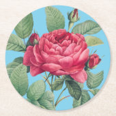 Rote Rose Blume mit grünen Blätter Runder Pappuntersetzer (Vorderseite)