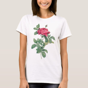 Rote Rose Blume mit grünen Blätter T-Shirt