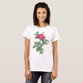 Rote Rose Blume mit grünen Blätter T-Shirt (Vorne ganz)