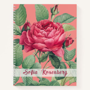 Rote Rose Blume mit Monogramm der grünen Blätter Notizblock