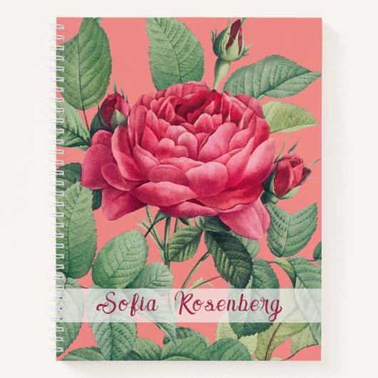 Rote Rose Blume mit Monogramm der grünen Blätter Notizblock (Vorderseite)