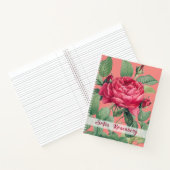 Rote Rose Blume mit Monogramm der grünen Blätter Notizblock (Innenseite)