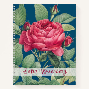 Rote Rose Blume mit Monogramm der grünen Blätter Notizblock