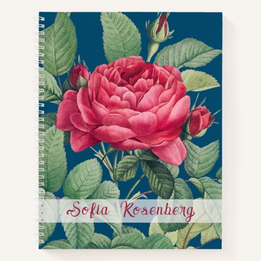 Rote Rose Blume mit Monogramm der grünen Blätter Notizblock (Vorderseite)