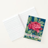 Rote Rose Blume mit Monogramm der grünen Blätter Notizblock (Innenseite)