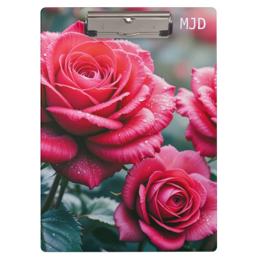 Rote Rose Blume Mit Monogramm Garden Lover Klemmbrett (Vorderseite)