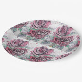 Rote Rose Blume Muster Aquarellmalerei Pappteller (Schrägansicht)