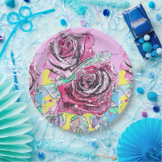 Rote Rose Blume Muster Art Party Tafel Pappteller (Party)