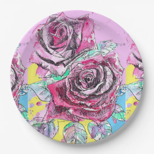 Rote Rose Blume Muster Art Party Tafel Pappteller