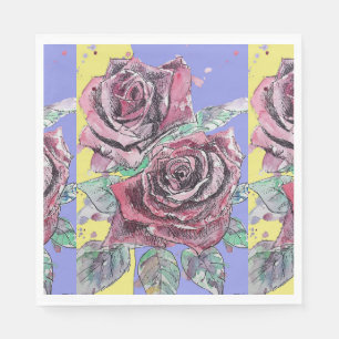 Rote Rose Blume Muster Lila Paper Party Serviette