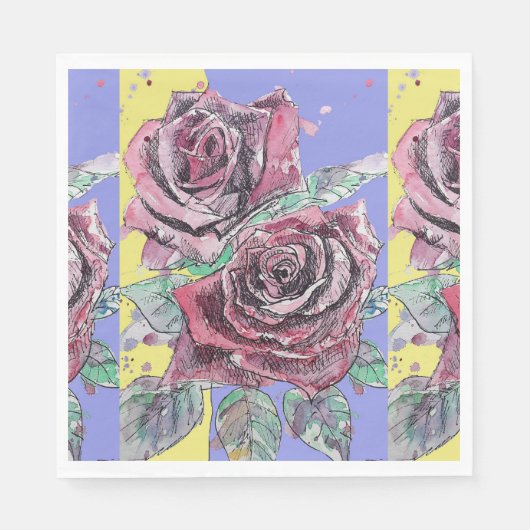 Rote Rose Blume Muster Lila Paper Party Serviette (Vorderseite)