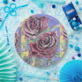 Rote Rose Blume Muster Lila Papierplatte Party Pappteller (Party)