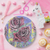 Rote Rose Blume Muster Lila Papierplatte Party Pappteller (Party)