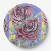 Rote Rose Blume Muster Lila Papierplatte Party Pappteller (Vorderseite)