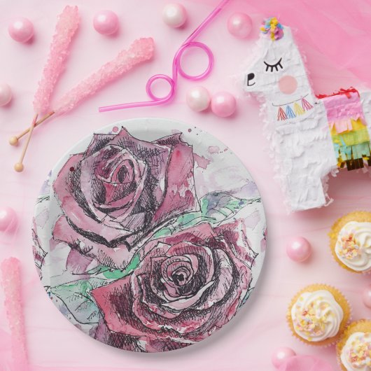 Rote Rose Blume Musterpapierplatte Party Pappteller (Party)