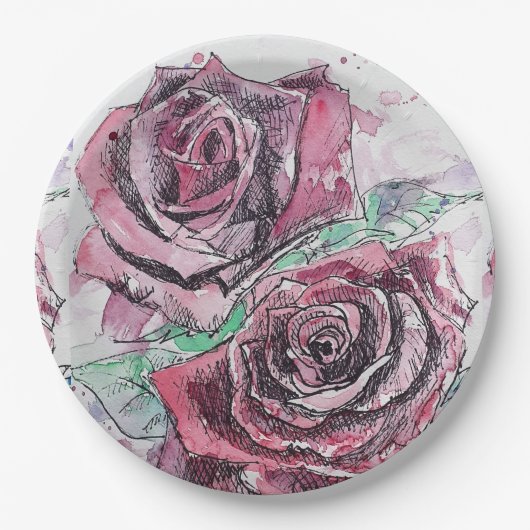 Rote Rose Blume Musterpapierplatte Party Pappteller (Vorderseite)