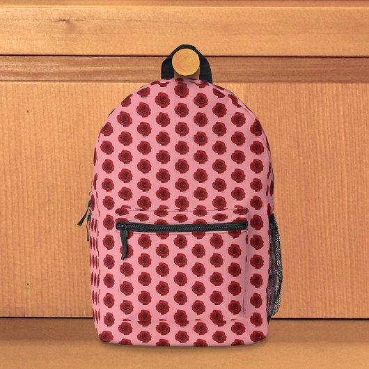 Rote Rose Blume Nahtloses Muster auf Backpack Bedruckter Rucksack