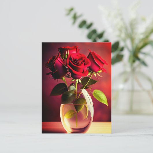 Rote Rose Blume Postkarte (Stehend Vorderseite)