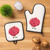 Rote Rose Blume Rote Rose Ofenhandschuh & Topflappen-Set (Oben Unten)
