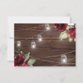 Rote Rose Blume Rustic Wood Wedding RSVP Card Karte (Rückseite)