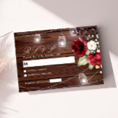Rote Rose Blume Rustic Wood Wedding RSVP Card Karte