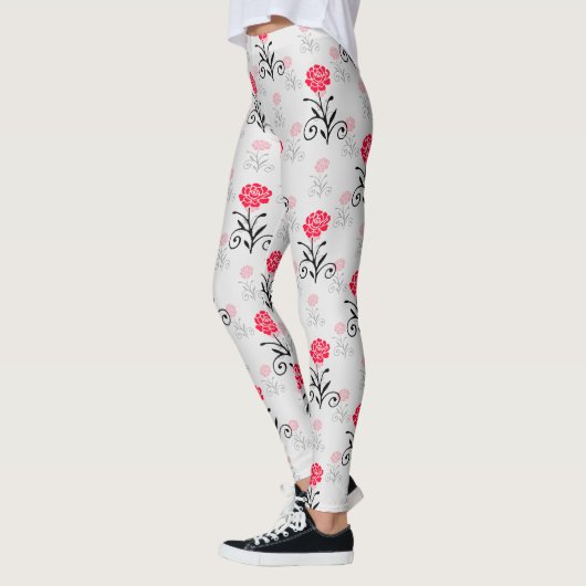 Rote Rose Blume Stalk-Muster Leggings (Links)