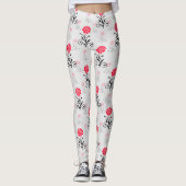 Rote Rose Blume Stalk-Muster Leggings (Vorderseite)