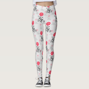 Rote Rose Blume Stalk-Muster Leggings