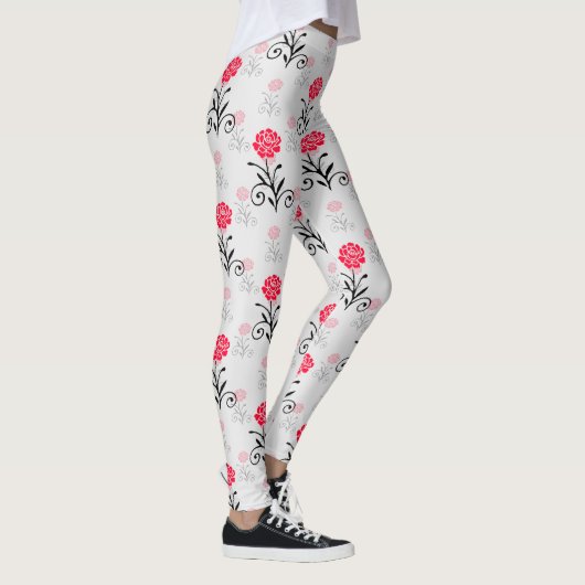 Rote Rose Blume Stalk-Muster Leggings (Rechts)