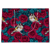 Rote Rose Blume und Goldflossenvögel Große Geschenktüte (Vorderseite)
