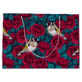 Rote Rose Blume und Goldflossenvögel Große Geschenktüte (Rückseite)
