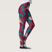 Rote Rose Blume und Goldflossenvögel Leggings (Rechts)