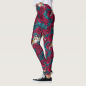 Rote Rose Blume und Goldflossenvögel Leggings (Links)