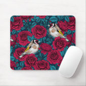 Rote Rose Blume und Goldflossenvögel Mousepad (Mit Mouse)