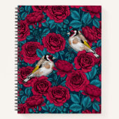 Rote Rose Blume und Goldflossenvögel Notizblock (Vorderseite)