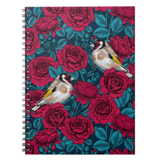 Rote Rose Blume und Goldflossenvögel Notizblock (Vorderseite)