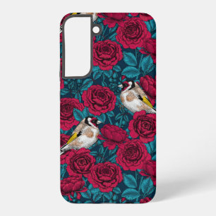 Rote Rose Blume und Goldflossenvögel Samsung Galaxy Hülle