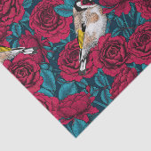 Rote Rose Blume und Goldflossenvögel Seidenpapier (Ausschnitt)