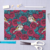 Rote Rose Blume und Goldflossenvögel Seidenpapier (Handwerk)