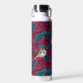 Rote Rose Blume und Goldflossenvögel Trinkflasche (Vorne)