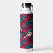 Rote Rose Blume und Goldflossenvögel Trinkflasche (Rückseite)