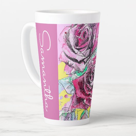 Rote Rose Blume Wasserfarben Frauen Name Milchtasse (Linke Ecke)