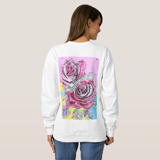 Rote Rose Blume Wasserfarben Sweatshirt (Schwarz voll)