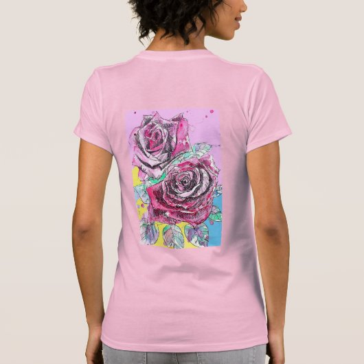 Rote Rose Blume Wasserfarben T-Shirt (Rückseite)