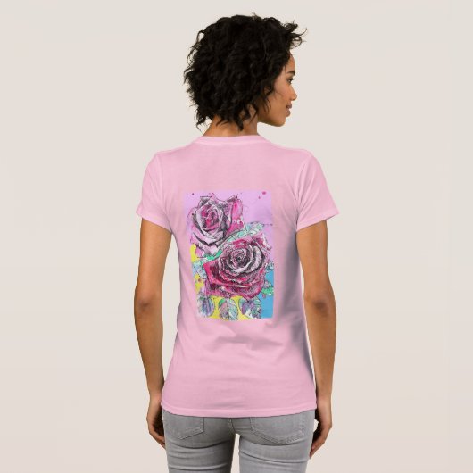 Rote Rose Blume Wasserfarben T-Shirt (Schwarz voll)