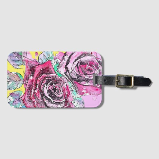 Rote Rose Blume Wasserfarbene Kunst Gepäckanhänger (Vorderseite (Horizontal))